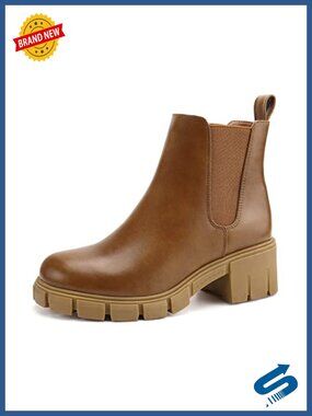 Platform Chelsea Ankle Boots Chunky Heel Faux Leather